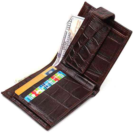 Купюрник для мужчин горизонтального формата из натуральной кожи с тиснением под крокодила CANPELLINI 21773 Коричневый Киев