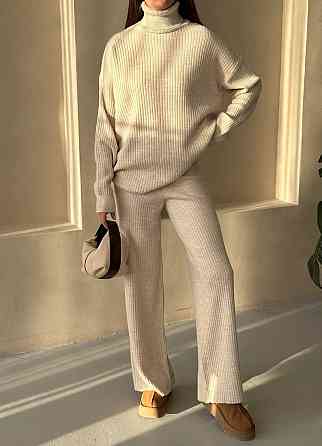 Женский теплый базовый костюм двойка мелкая машинная вязка Молочный Одесса