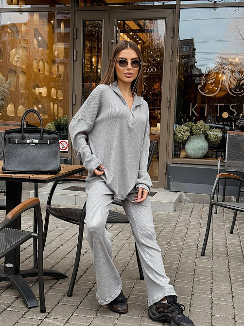 Жіночий стильний повсякденний костюм турецький ангора рубчик Сірий, 40/42 Одеса - фото 1