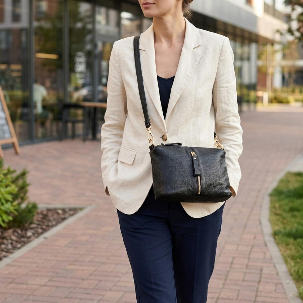 Цікава сумка через плече з натуральної шкіри 22135 Vintage Чорна Київ - фото 12