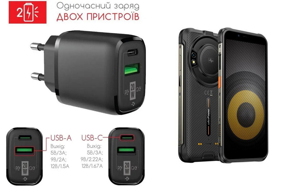 Сетевое зарядное устройство для Ulefone Power Armor 16 Pro, 20W 3A, Quick Charge 3.0 Киев - изображение 1