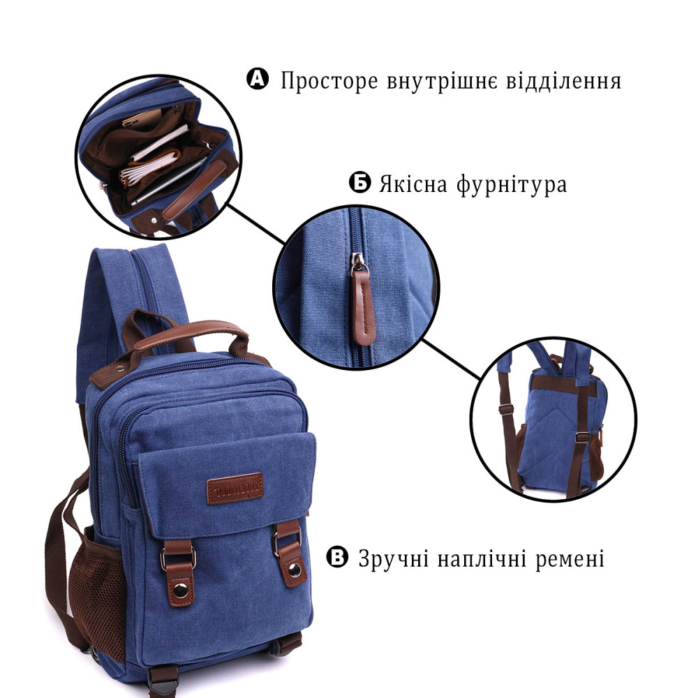 Текстильный рюкзак для работы учебы города и планшета Vintage 22169 Синий Киев - изображение 14