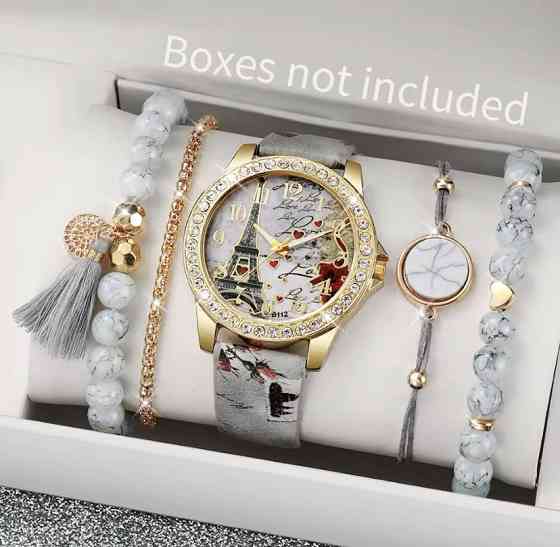 Подарунковий набір для жінок 1 наручний годинник з 4 стильними браслетами на руку без подарункової коробки білий Київ