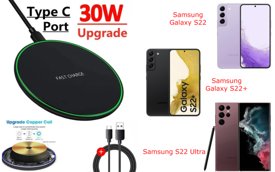 Бездротовий зарядний пристрій Copper до 30W для Samsung Galaxy S22, S22+, S22 Ultra, USB-C, LED Київ