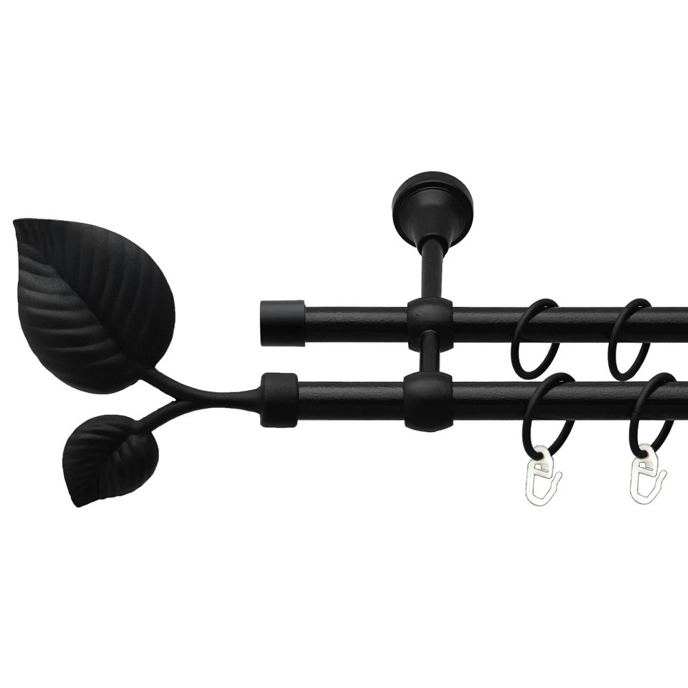 Карниз Orvit Листок Великий металевий дворядний литий гладка труба кільце металеве Чорний Оксамит 16\16 мм 240 см (00-00023998) Львів - фото 1