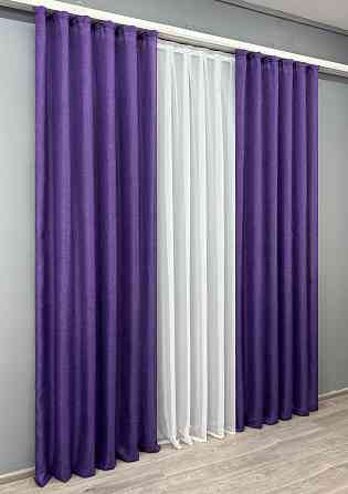 Комплект готових штор VR-Textil Льон Мішковина № 1066ш Фіолетовий 150х280 см 2 шт (30-877) Київ