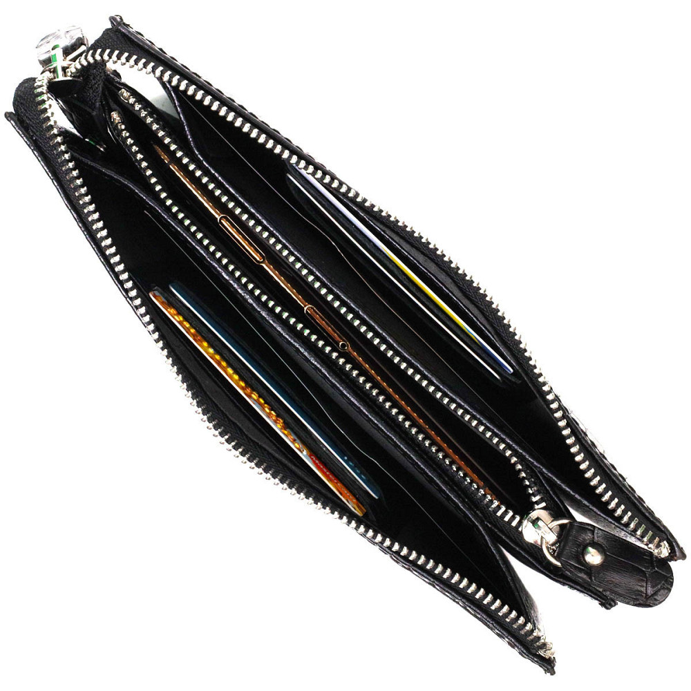 Мужской клатч на два отделения из натуральной кожи с тиснением под крокодила BOND 22044 Черный Киев - изображение 6