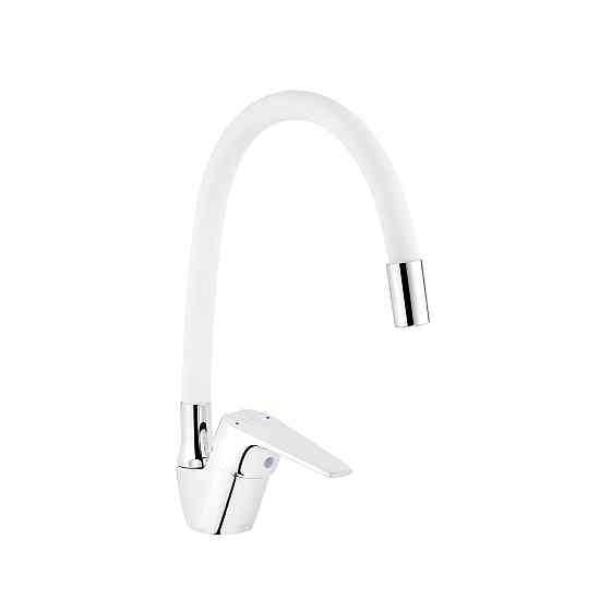 Змішувач для кухні  з гнучким виливом Kroner KRM Odra - C032WHI хром/білий Київ