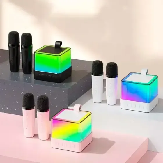 Портативная Bluetooth колонка K18 с LED подсветкой 2 микрофона белый Коломыя