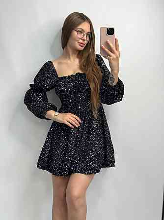 Жіноче софтове плаття на ґудзиках із довгим рукавом Чорний Горох M-L Харків