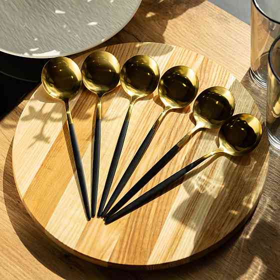 Yiwu Набір столових ложок 6 штук ложки столові з нержавійки 21 см Чорний з золотом HP-20-3 Київ