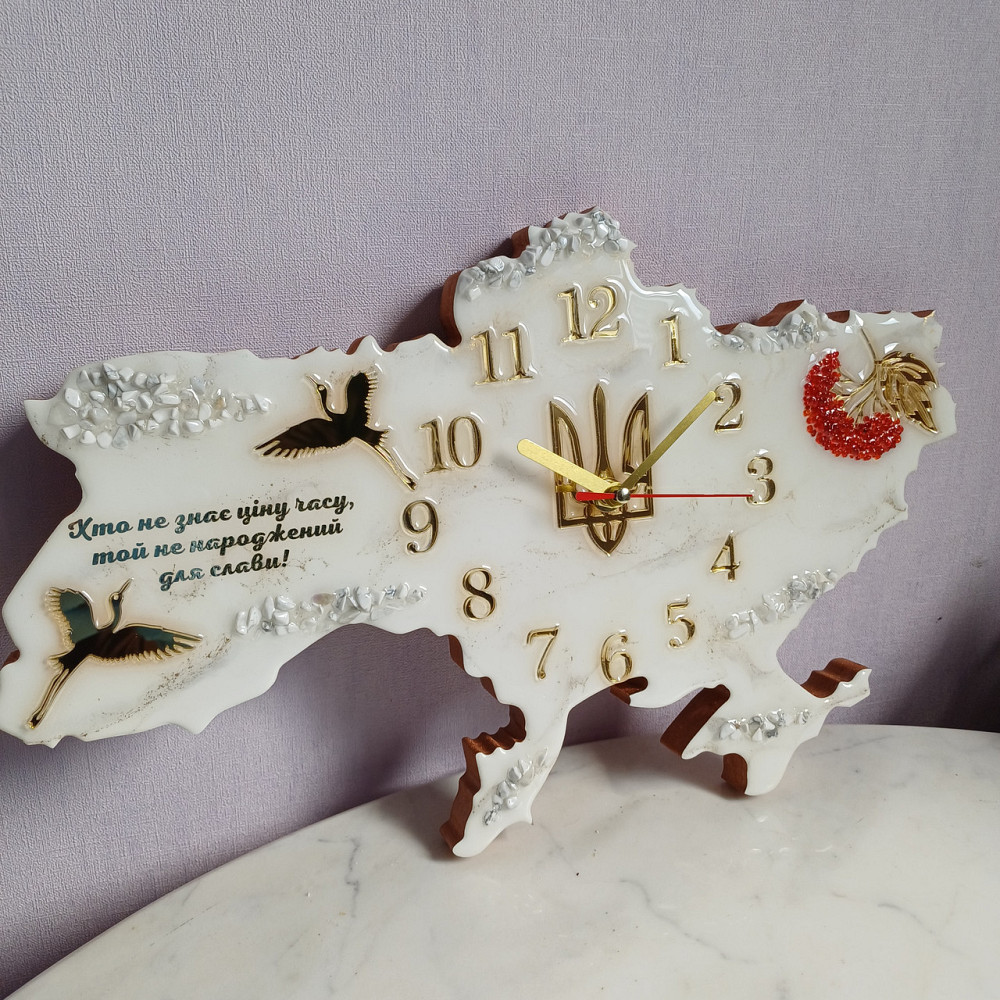 Годинник настінний 40 * 25 см з епоксидної смоли ручної роботи "Карта України" Дніпро - фото 5