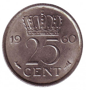 Монета 25 центов. 1960 год, Нидерланды. Полтава - фото 1