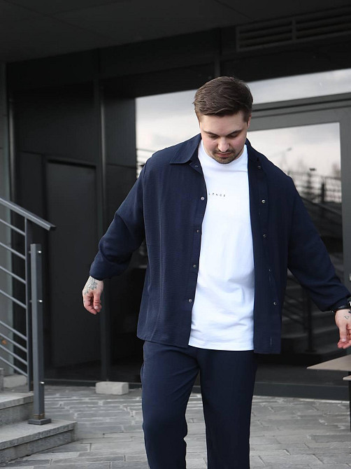 Мужской летний костюм Casual рубашка и штаны Оверсайз жатка весна лето SANE синий M Одесса - изображение 6