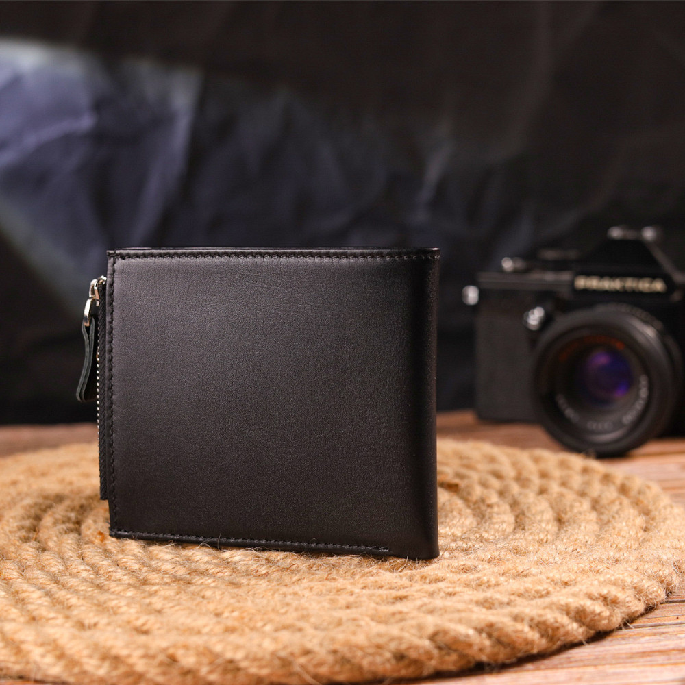 Стильний чоловічий горизонтальний гаманець із натуральної гладкої шкіри CANPELLINI 21505 Чорний Київ - фото 8