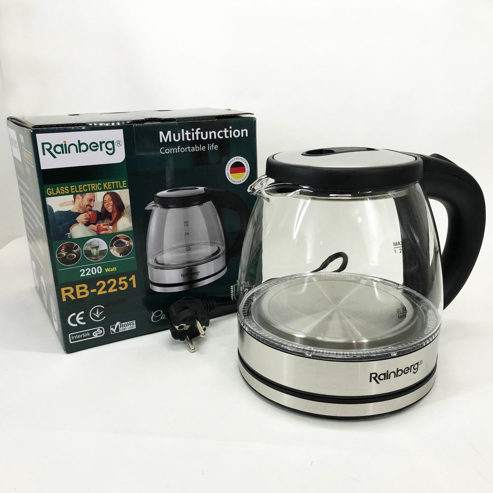 Чайник красивый электрический Rainberg RB-2251 - 1л, Чайник электрический с индикатором температуры QM-41 Львов - изображение 2