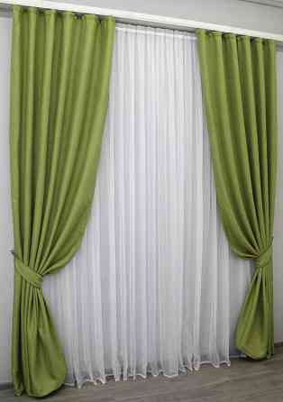 Комплект готових штор VR-Textil Льон Мішковина № 320ш Салатовий 150х270 см 2 шт (30-058) Киев