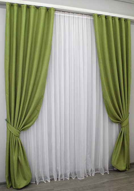 Комплект готових штор VR-Textil Льон Мішковина № 320ш Салатовий 150х270 см 2 шт (30-058) Київ - фото 3