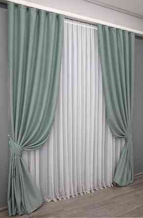 Комплект готових штор VR-Textil Льон рогожка № 774ш Блакитний 150х300см 2 шт (30-558) Київ