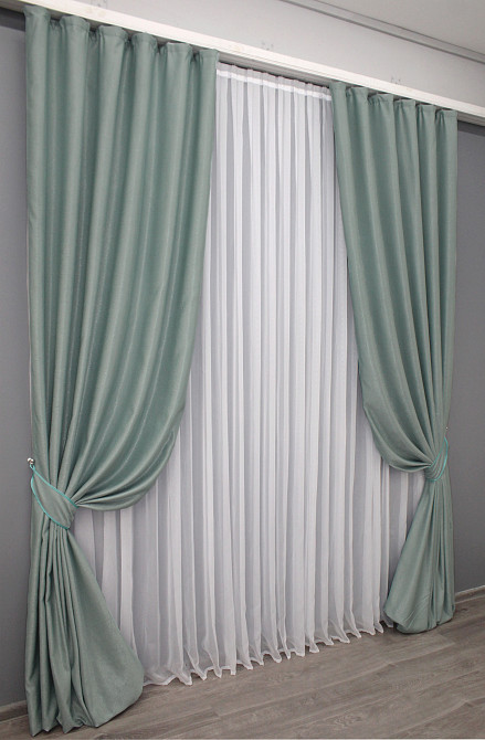 Комплект готових штор VR-Textil Льон рогожка № 774ш Блакитний 150х300см 2 шт (30-558) Київ - фото 4