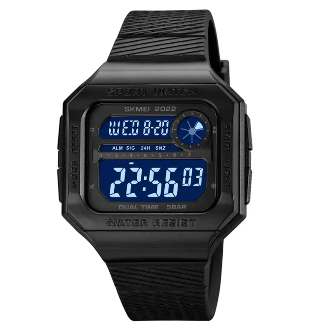Часы мужские спортивные наручные Skmei 2022 (Черный с черным циферблатом) Винница - изображение 4