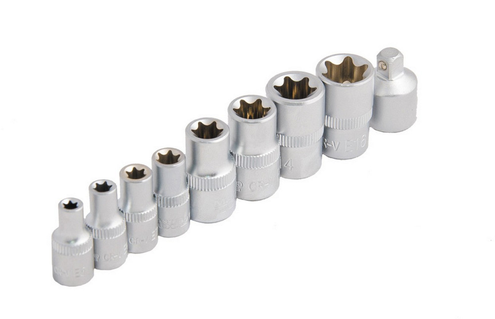 MASTERTOOL Набір головок торцевих E-TORX MASTERTOOL ¼" E5-E8 ⅜" E10-E16 CrV 9 шт 78-1409 Киев - изображение 1
