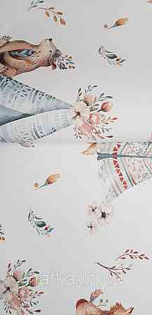 Шпалери флізелінові еко Rasch Kids World II 0.53х10 дитячі ведмедики косулі квіти намету на білому Київ