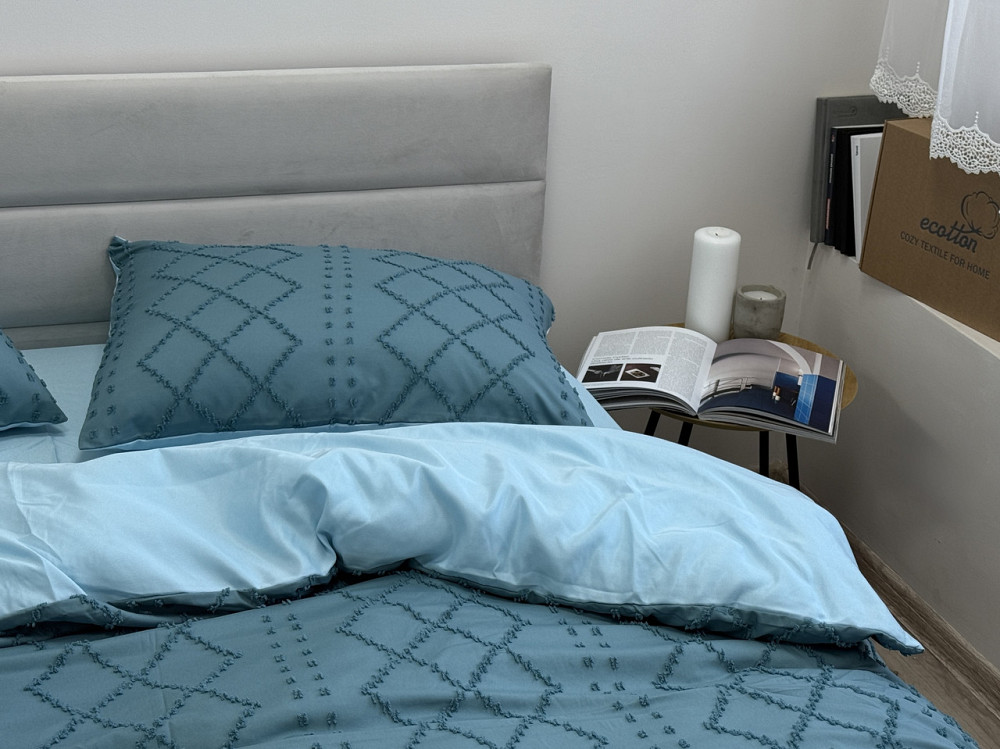 Ecotton Комплект постільної білизни Ecotton Jaquard двоспальний 180х215 см бірюзовий Green Киев - изображение 4