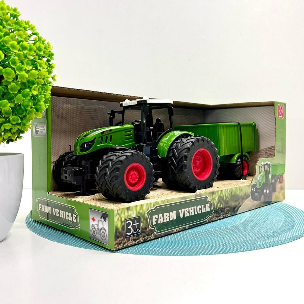 Трактор іграшковий з причепом 1:24 гумові колеса Зелений (99-77B) Чернигов - изображение 2