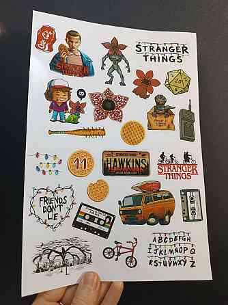 Стікери Stranger Things А4 — набір з 24 стікерів, вирізані по контуру, самоклеючі, повнокольорові Одеса