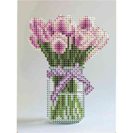 Алмазна мозаїка "Тюльпани у вазі" DM3001 з мольбертом 17x22.5 см Вінниця