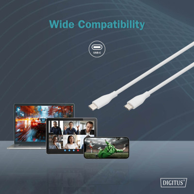 Дата кабель USB-C to USB-C 1.0m USB 2.0 60W silicone white Digitus (AK-300341-010-W) Винница - изображение 8