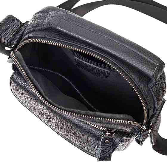 Вертикальная мужская сумка на плечо из натуральной кожи Vintage 22248 Черная Киев