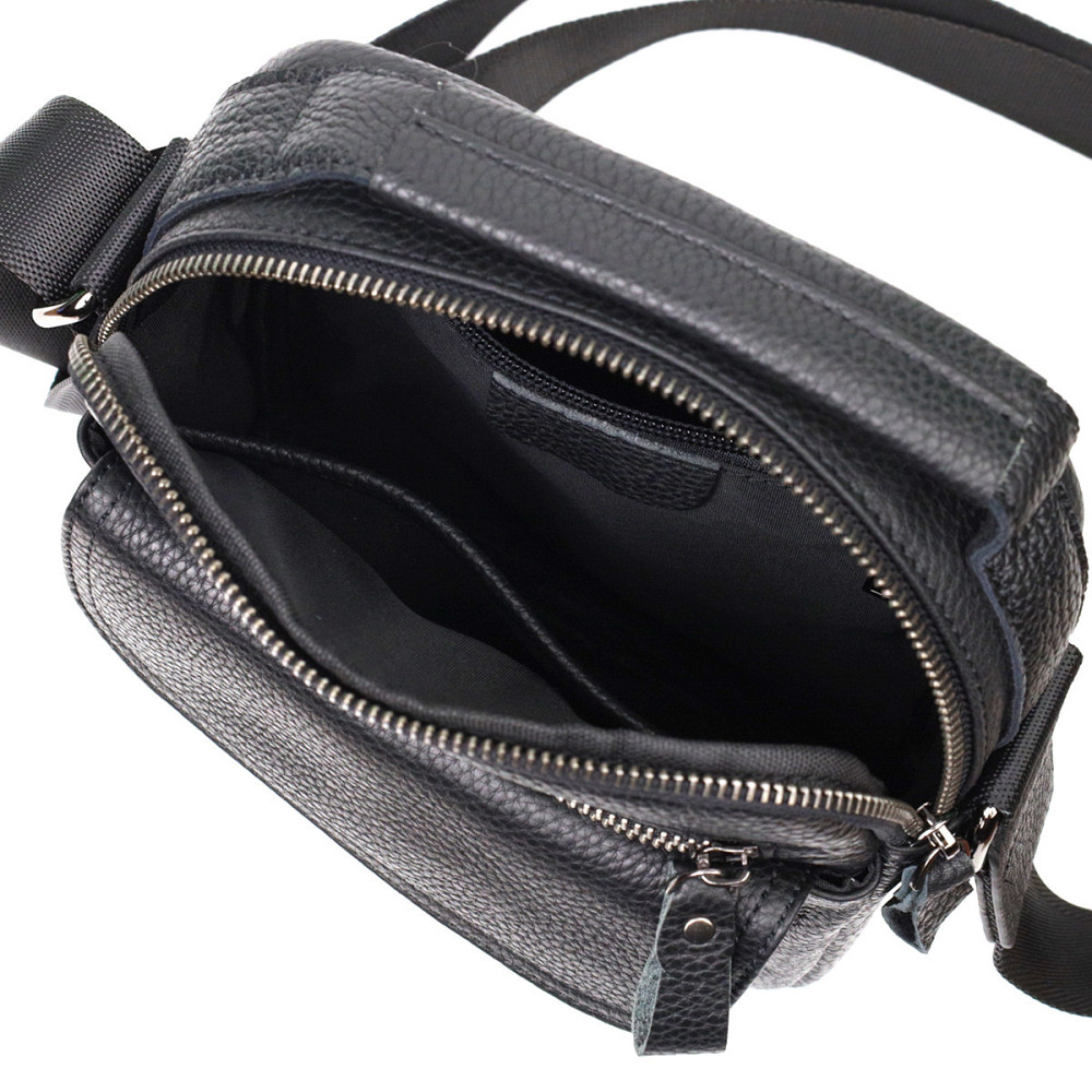 Вертикальная мужская сумка на плечо из натуральной кожи Vintage 22248 Черная Киев - изображение 6