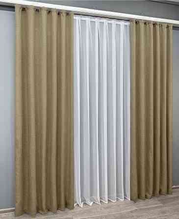 Комплект готовых штор VR-Textil Лен Мешковина № 673ш Капучино 150х275 см 2 шт (30-451) Киев