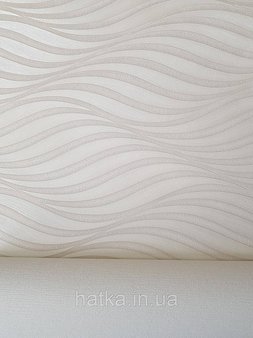 Обои виниловые на флизелине метровые Sintra Edelina абстракция волны листья структурные 3д серебристые бежевые Киев - изображение 3