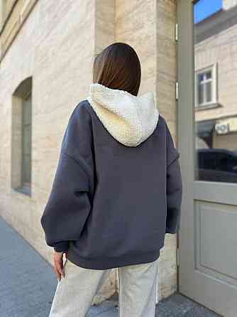 Женский стильный теплый свитшот тринитка на флисе (очень качественная)+трикотаж «Баранчик» Графит, 46/48 Одесса