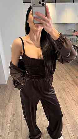 Женский стильный повседневный костюм тройка велюр плюш Шоколад, 42/44 Одесса