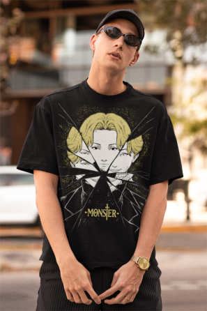 Футболка з аніме принтом Монстер Джохан Ліеберт Кензо оверсайз (S/M/L) Чорний AnimeJ0145 Дніпро