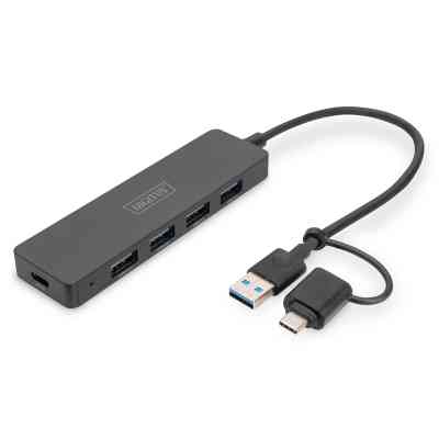Концентратор Digitus USB-C + USB-A to 4xUSB-A 0.2m black (DA-70235) Винница