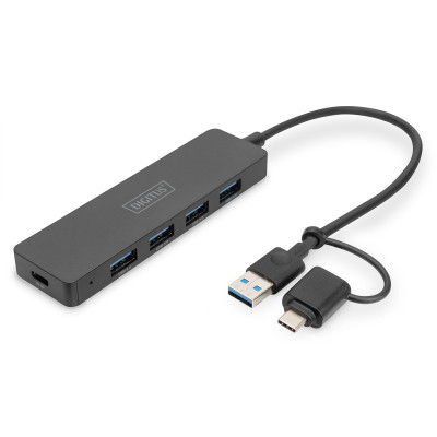 Концентратор Digitus USB-C + USB-A to 4xUSB-A 0.2m black (DA-70235) Винница - изображение 1