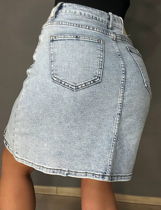 Юбка женская джинсовая Dragon 201 короткая разрез сбоку швы стрейчевая голубая, голубой, 27, 27, 76  Одесса - изображение 7