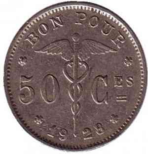 50 сантимов. 1928 год, Бельгия. (Belgique) Полтава