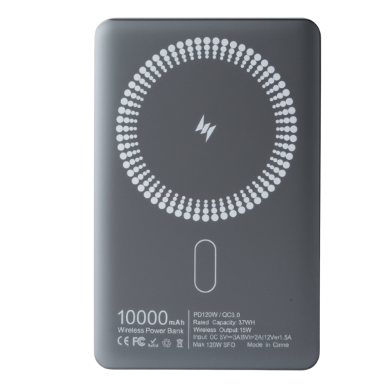 Павербанк 10000мАч для смартфона з бездротовою магнітною зарядкою, бездротовий Power Bank для iPhone магсейф Grey Кам'янець-Подільський