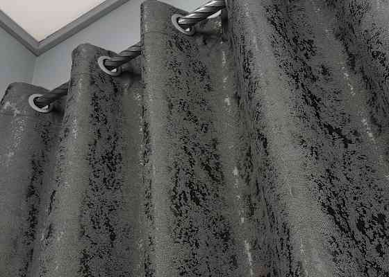 Комплект штор на люверсах VR-Textil Лен мрамор Pavliani № 1667ш Графитовый 150х250 см 2 шт (37-0170) Киев