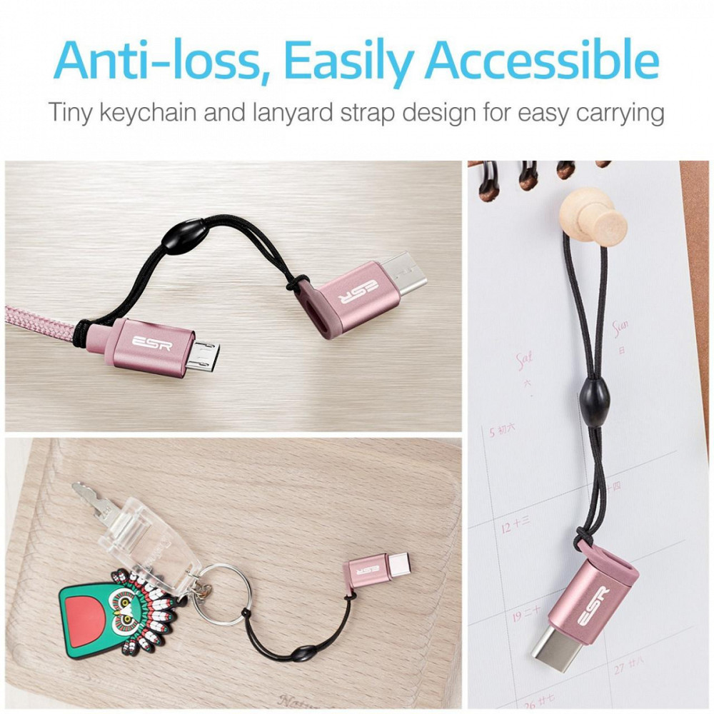 Перехідник Micro USB до USB-C ESR (Рожевий) Миколаїв - фото 5