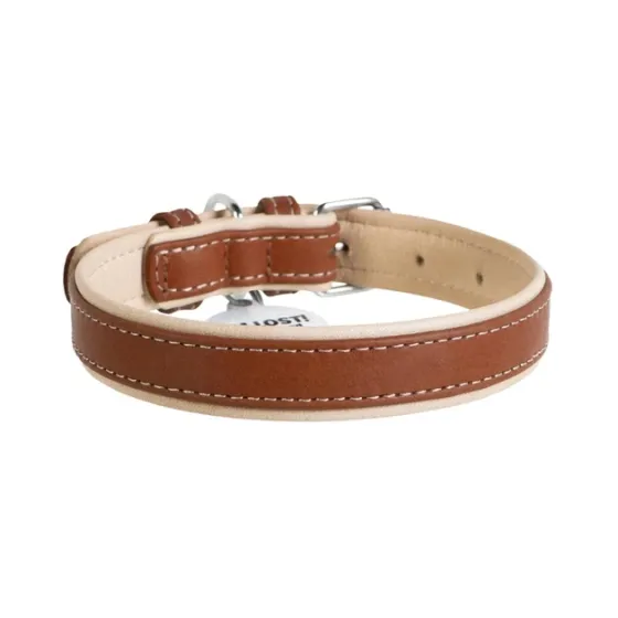 Шкіряний нашийник WAUDOG Soft з QR-паспортом (Коричневий/Бежевий, розмір S) Луцьк