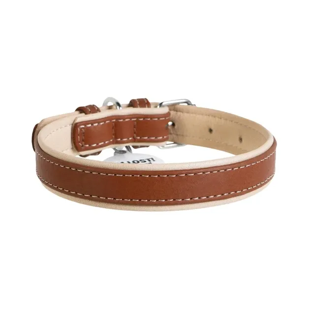Шкіряний нашийник WAUDOG Soft з QR-паспортом (Коричневий/Бежевий, розмір S) Луцьк - фото 2