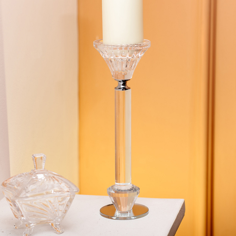 Підсвічник скляний на ніжці  6×21.3 см прозорий декоративний підсвічник на стіл HP-4-12L Київ - фото 3