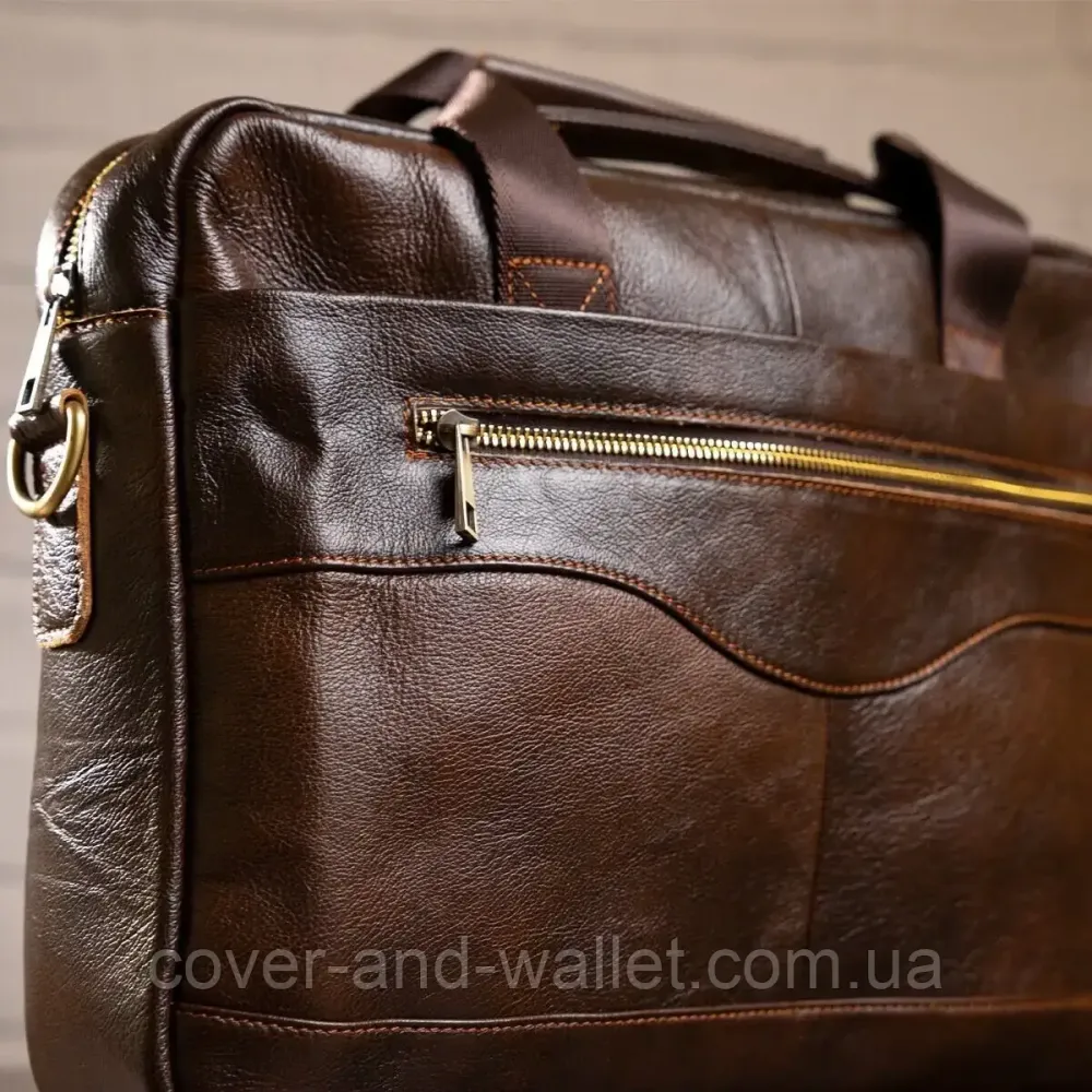 Чоловіча ділова шкіряна сумка під ноутбук та документи А4 коричневого кольору VINTAGE STYLE Київ - фото 7